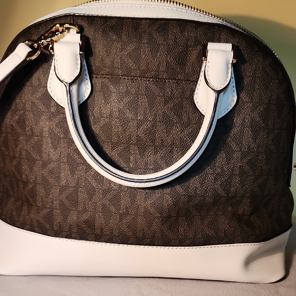 Michael Kors Brown and White Smythe Dome Medium Satchel Classic Style NWOT - Picture 3 of 12